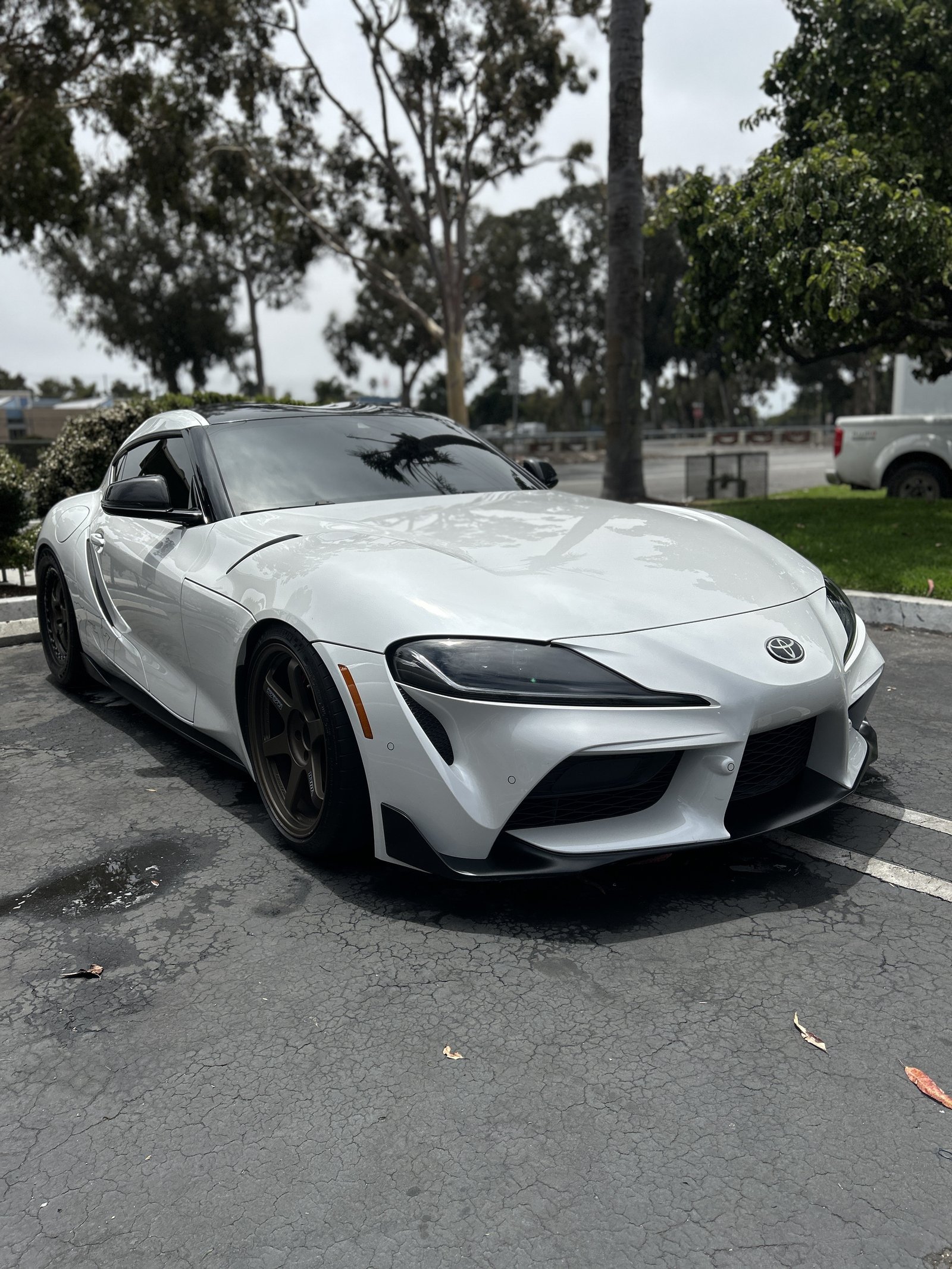 Water spot removal and paint protection on a white Toyota Supra