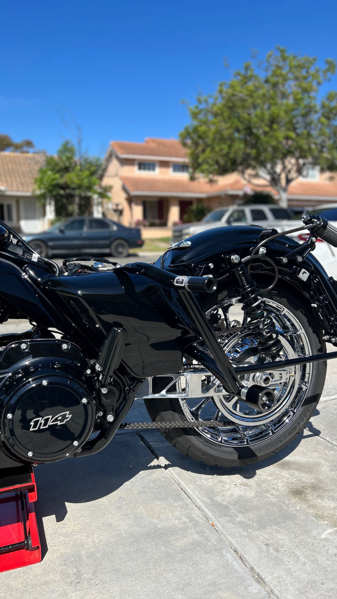 Rear view of a spotless black car